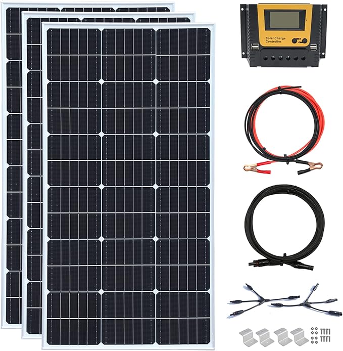 300 Watt 12Volt Solar Panel Kit 3x100W Monocrystalline Module 30A Charge Controller for RV, Boats