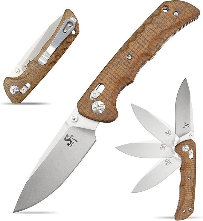 Sitivien ST110 Folding Knife, D2 Blade and Micarta Handle Pocket Knife, EDC Tool Knife with Pocket