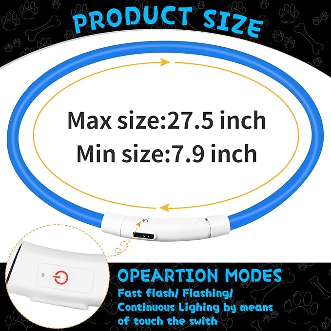 Weewooday 3 Pcs Dog Collar LED USB Rechargeable Lights Dog Necklace Collars Doggy Lights for Night