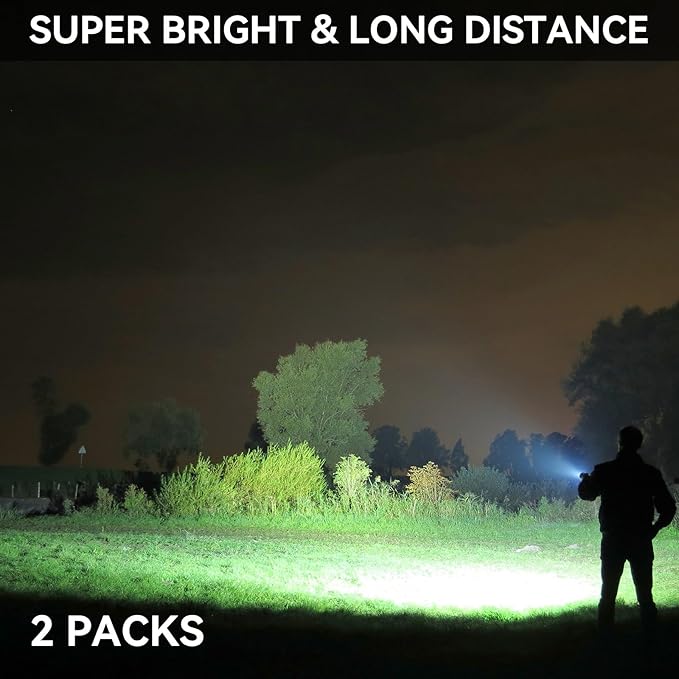 Rechargeable Flashlights 90,000 High Lumen, 2 Pack Super Bright LED Flashlight with 5 Modes, High