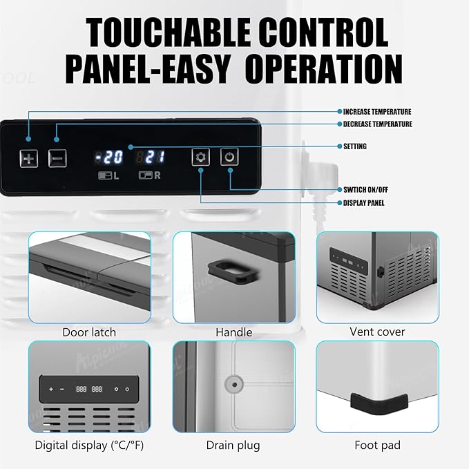 Alpicool CHS55 Dual Temperature Control 12 Volt Refrigerator 42 Quart Portable Car Fridge Freezer