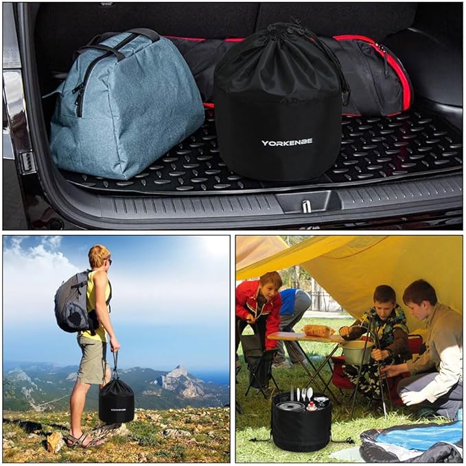 Camping Cookware Mess Kit Bag, High Capacity Camping Tableware Storage Bag, Drawstring Heavy Duty