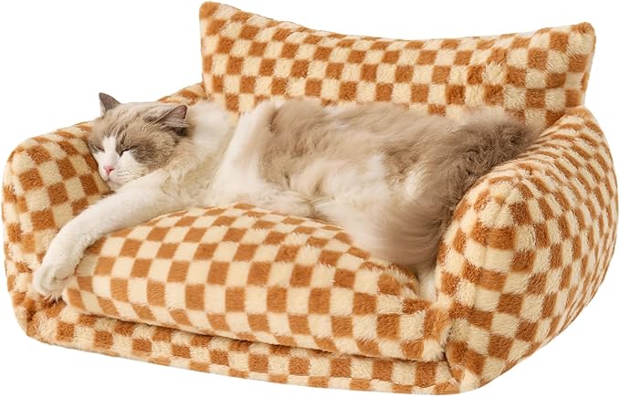 Hollypet Cat Bed Fluffy Plush Mutifuctional Double-Layer Soft Pet Couch Orthopedic Sofa Nest Beds