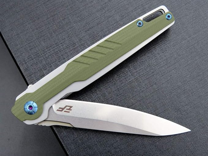 Eafengrow EF942 EDC Folding Knife, D2 Steel Blade Titanium Plating & G10 Handle,Pocket Clip with
