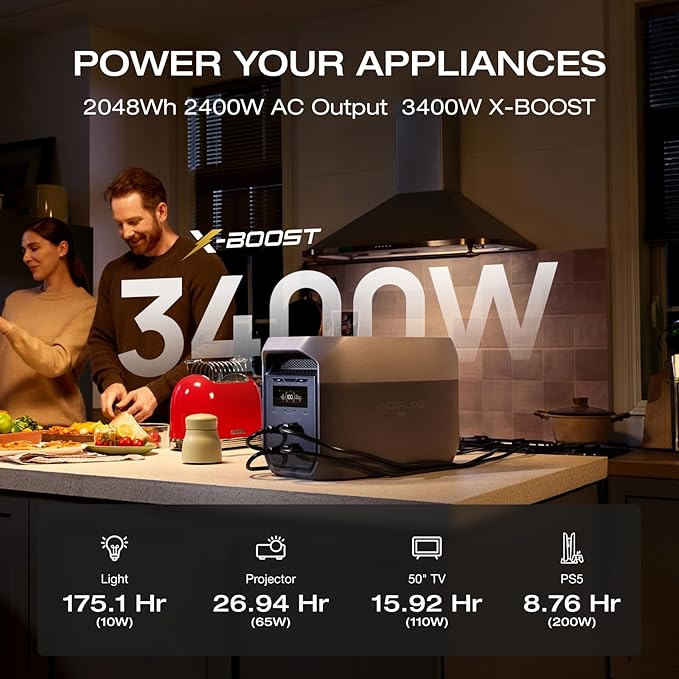 EF ECOFLOW Portable Power Station DELTA 3 MAX with 220W Bifacial Solar Panel, 3400W X-Boost Output