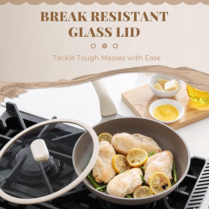 PRICUSIS Nonstick Frying Pan with Lid, Healthy Skillet, Egg Pan Nonstick Omelet Pan Chef's Pan