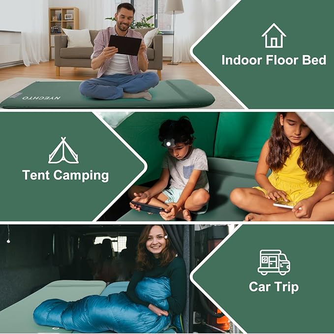 Self Inflating Sleeping Pad with Electric Pump, 3.14" Ultra-Thick Memory Foam Sleeping Mats for