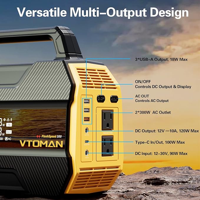 VTOMAN FlashSpeed 300 Portable Power Station 300W, 230Wh Solar Generator with LiFePO4 Battery Pack