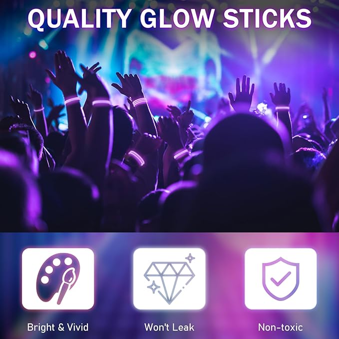 Hanaive 300 Pcs Glow Sticks Bulk 8 Inch Glow in The Dark Party Favors Neon Bracelets and Necklaces