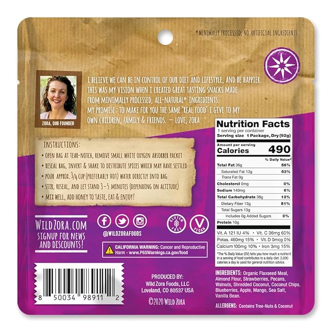 Wild Zora Paleo Freeze Dried Meals for Backpacking & Camping - Healthy Gluten Free & Grain Free