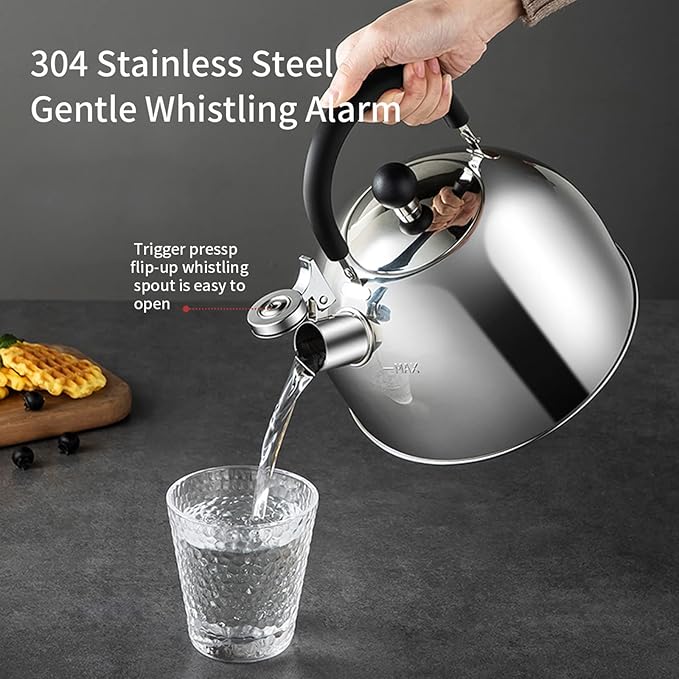 304 Stainless Steel Whistling Tea Kettle 2.1 Quart/2L, Suitable to Boiling Water & Tea on Induction