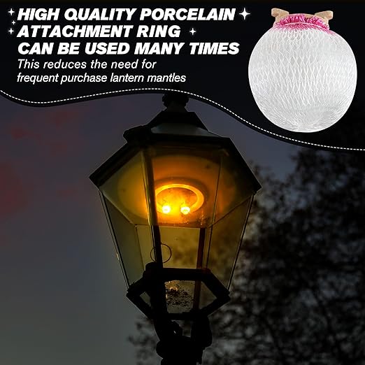 6 Pcs Gas Lamp Mantles with 179B Porcelain Attachment Ring, Soft Inverted Mantle, Lantern Mantles