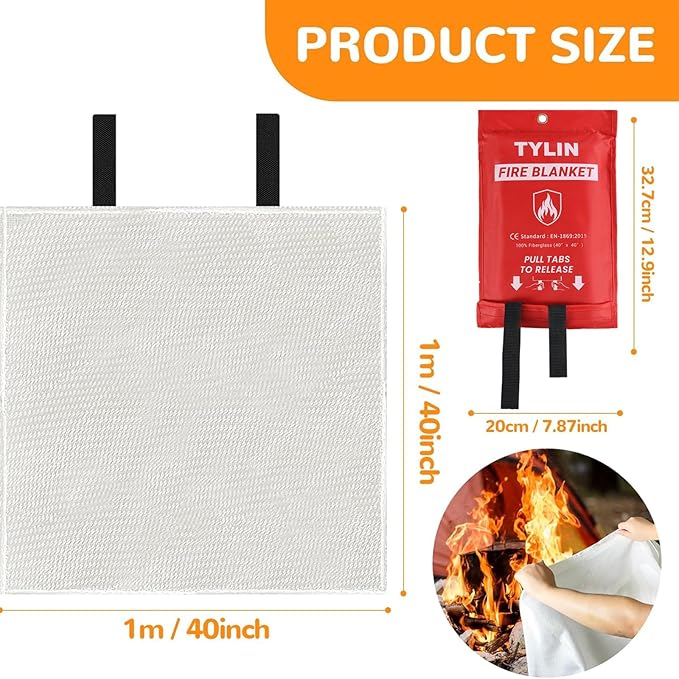 TYLIN Emergency Fire Blanket for Home & Kitchen 40??x 40??- 4 Pack, High Heat Resistant Fire