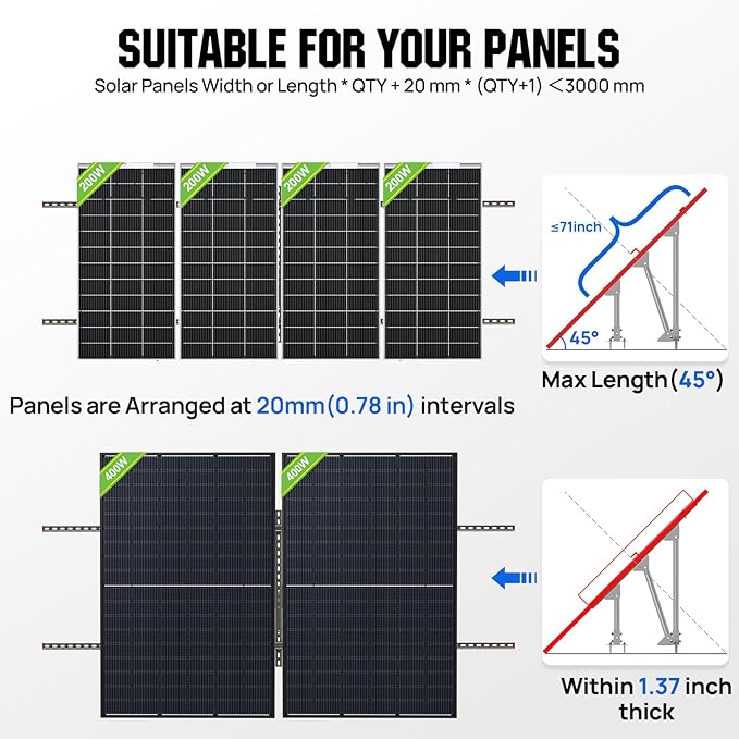 ECO-WORTHY Upgraded Solar Ground Mount Adjustable Multi-Pieces Solar Panel Mounting Brackets Kit
