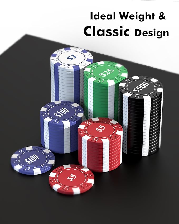 Poker Chips with Denominations, 600-pcs 11.5g Weighted Numbered Casino Chips Set, 2 Decks with