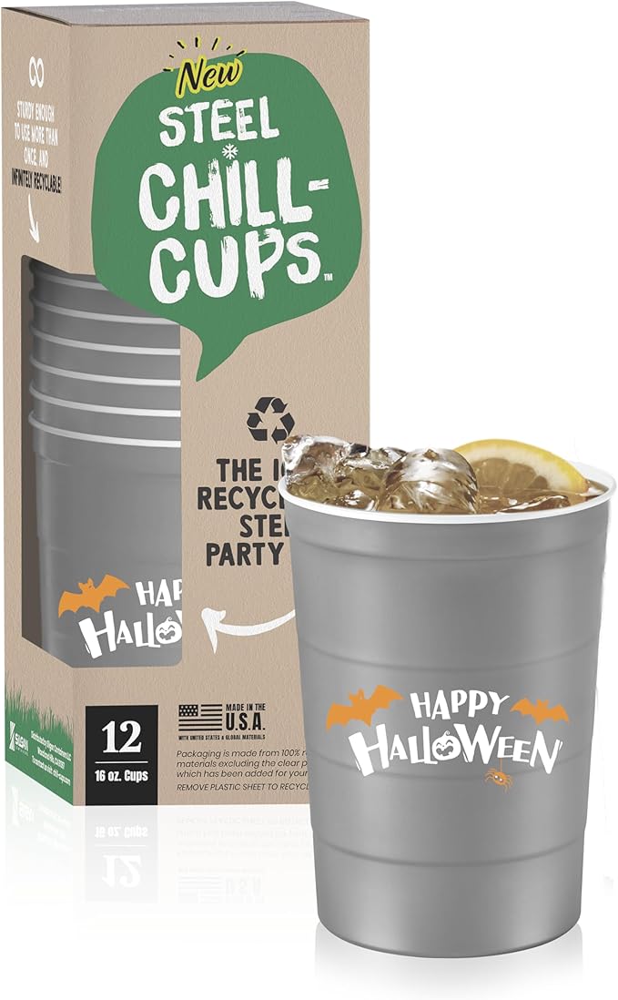 16 oz. Party Cups 'Happy Halloween' Ghost Design for Cold Drinks, Durable, Disposable, Recyclable