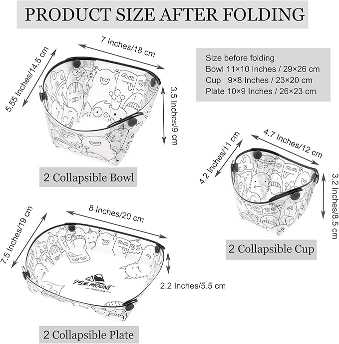 MIUPOO Collapsible Bowl Plate Cup Set,Portable Mess Kit,Food Grade Material Free Folding Plate for