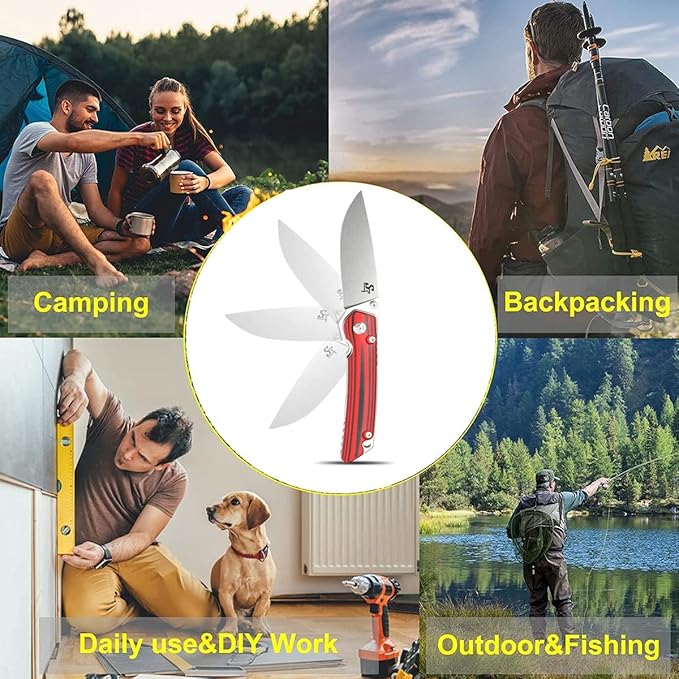 Sitivien ST128 Folding Knife,D2 Blade G10 Handle Safety Liner Lock EDC Tool Knife for Outdoor