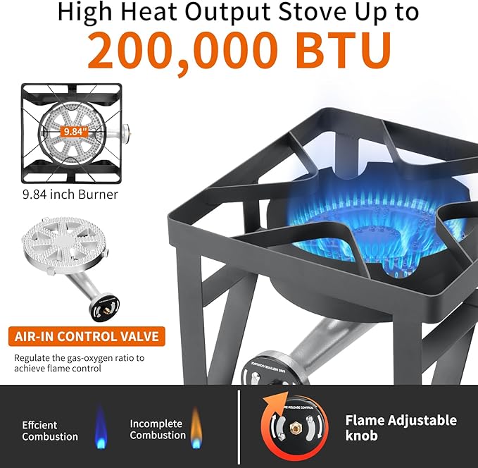 SKOK 200,000 BTUs High Pressure Single Burner Propane Camping Stove - Portable Outdoor Stove for