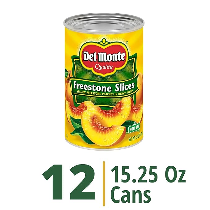 Del Monte Canned Sliced Freestone Peaches in Heavy Syrup, 15.25 oz Can (Pack of 12)