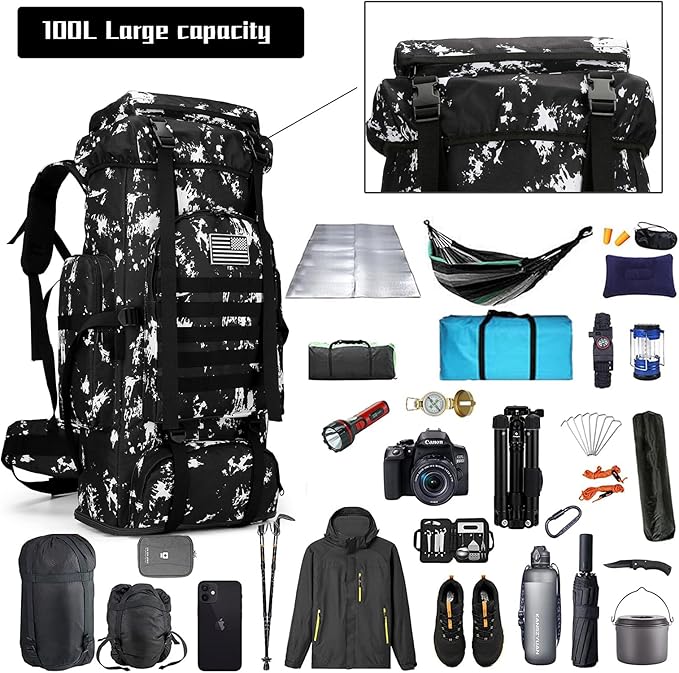 Hiking Backpack for Men 70L/100L Camping Backpack Military Rucksack Molle 3 Days Assault Pack for