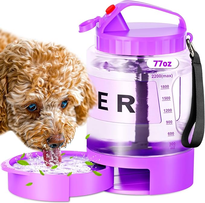 77oz Large Dog Water Bottle - Portable Travel Dog Water Dispenser & Bowl - Leak-Proof Pet Water Jug