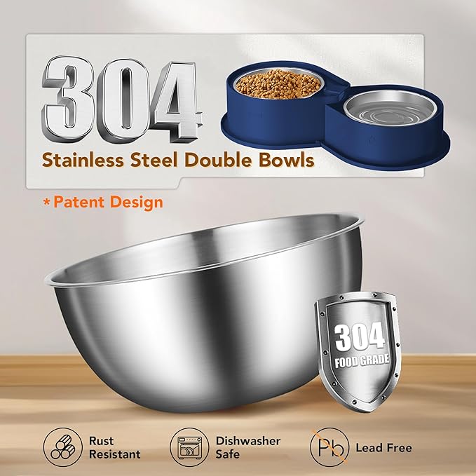 Stainless Steel Dog Bowl Set, 304 Metal Dual Food & Water Bowls for Dogs & Cats, Large Capacity Pet