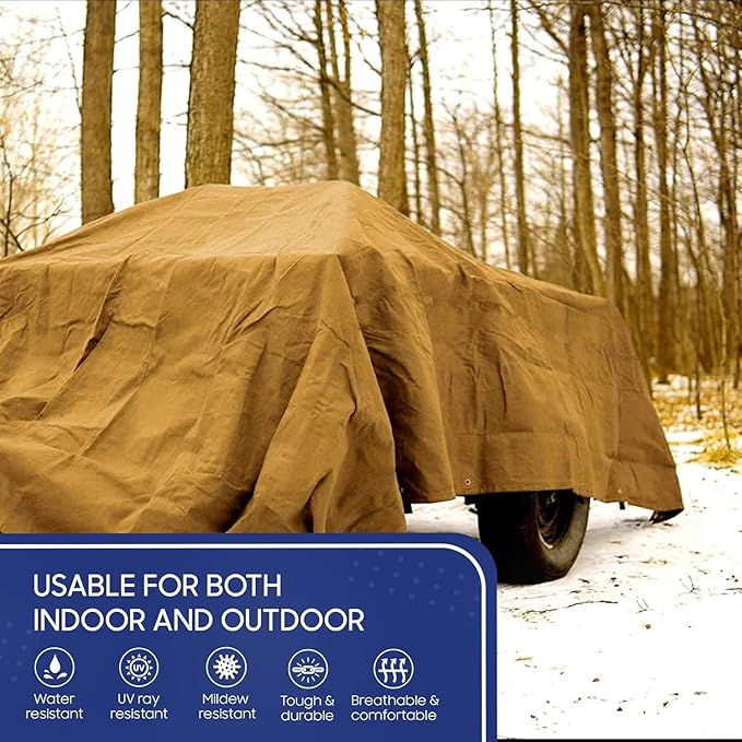 Tarps Now 12x24 ft Heavy Duty Canvas Tarp | 18 MIL Industrial Grade, Tear Resistant, Reinforced