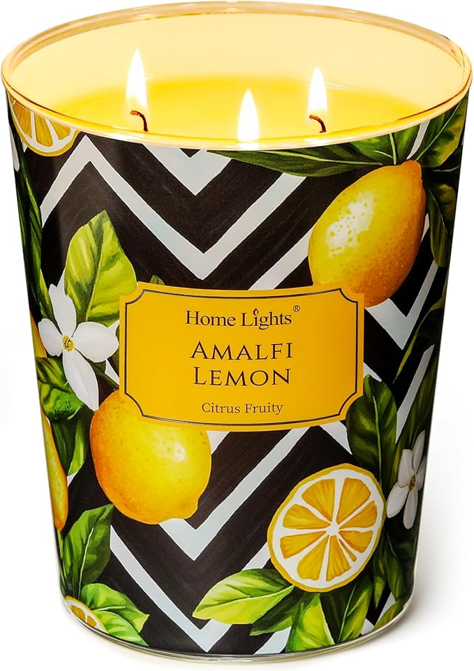 HomeLights Large jar Candle | 3-Wick Long-Lasting Scented Candles, 34oz Natural Soy Wax Candle for