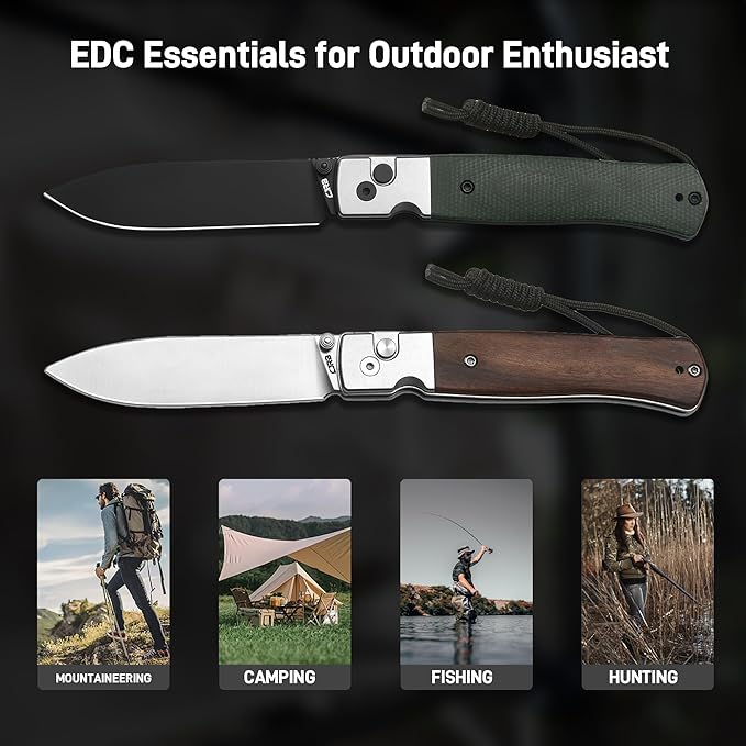 CJRB Glacier Folding Knife, 3.54'' AR-RPM9 Steel Blade EDC Knives with Wood Handle for Camping