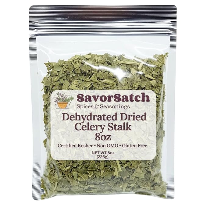 SavorSatch Dehydrated Dried Celery Flakes, Crosscut ??8oz Resealable Pouch | Dried Vegetables for