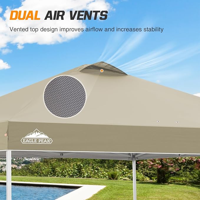 EAGLE PEAK Pop Up Canopy Tent with Wheeled Carry Bag, 8 Stakes, 4 Ropes, 4 Weight Bags, Easy Set Up