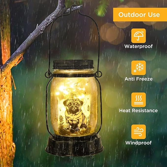 kyoryuger Pug Dog Gifts for Women/Men Pug Dog Solar Lanterns Mom Birthday Gift Pet Loss Lantern Pet