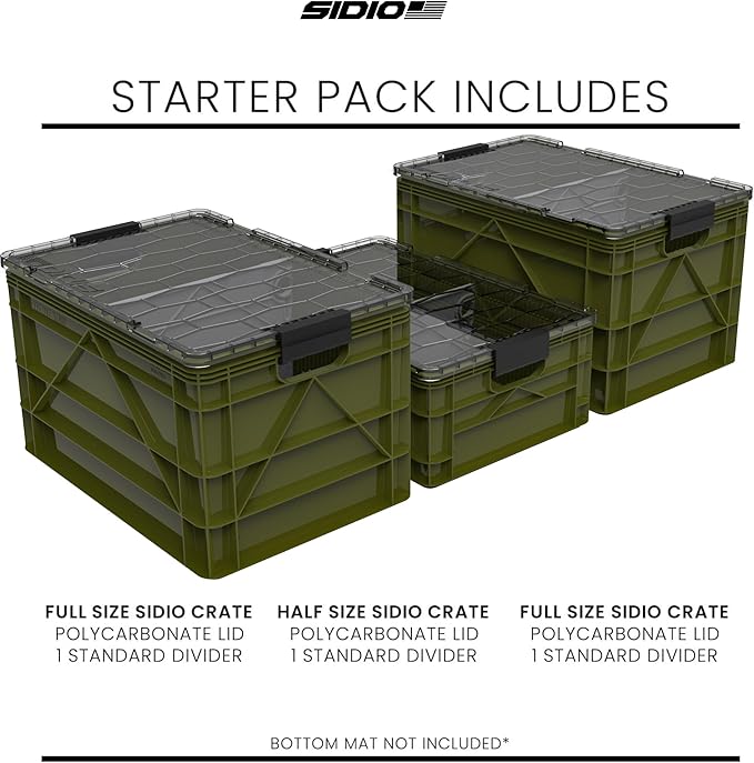 SIDIO CRATE Starter Pack - Two Full Size and One Half Size SidioCrate, Stackable Outdoor Organizer
