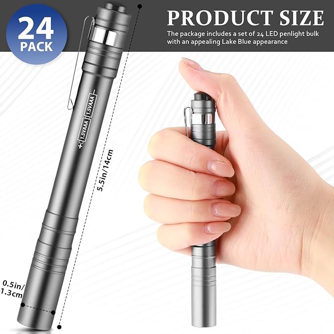 24 Pack Mini Pen Flashlights Bulk LED Pen Lights Aluminum Pocket Flashlights with Clips Small