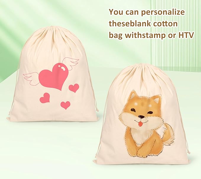10PCS Cotton Storage Bags with Drawstrings, X-Large 14x17inch Multipurpose Canvas Fabric Bread