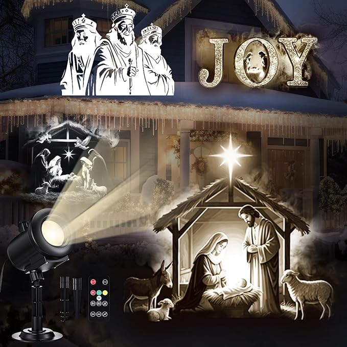 Christmas Nativity Scene Projector Lights, 2025 Upgrade 3D Dynamic Joy Jesus Christian Outdoor