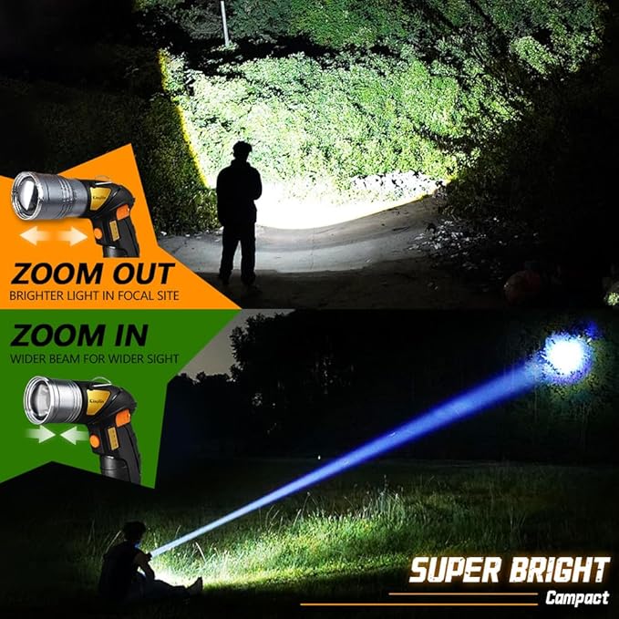 Rechargeable Spotlight with Adjustable Focus,2000LM,12H Long Lasting Handheld Spotlight with