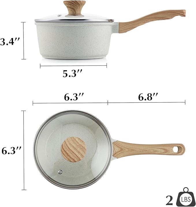 SENSARTE White Ceramic Nonstick Saucepan with Lid 1.5 Quarts, Small Cooking Pot with Stay Cool