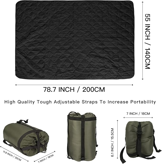 Military Poncho Liner 55”x 79” Camping Blanket Insulation Compact Waterproof for Travel Stadium