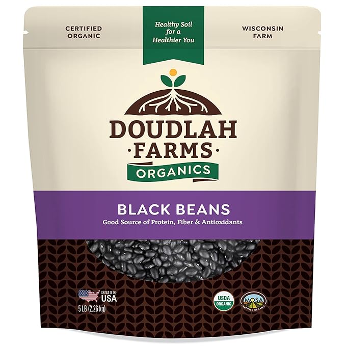 Organic Dried Black Beans 5 lb, Unsalted, Low-Sodium, Non-GMO, Farmed From Regenerative Soil