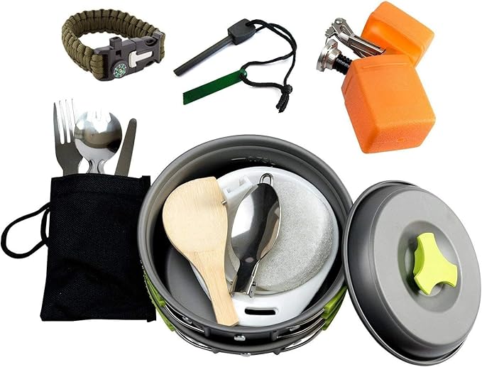 MalloMe Camping Cookware 18pc Mess Kit w/Backpacking Stove ??Camping Cooking Set for Backpacking