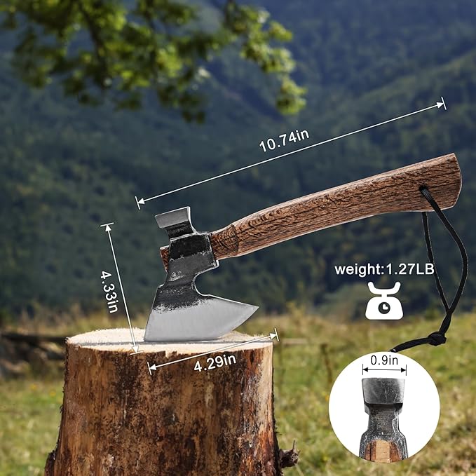 Wood Splitting Axe with Leather Sheath,Camping Hatchet with 10.74" Solid Handle,Bushcraft Axe with