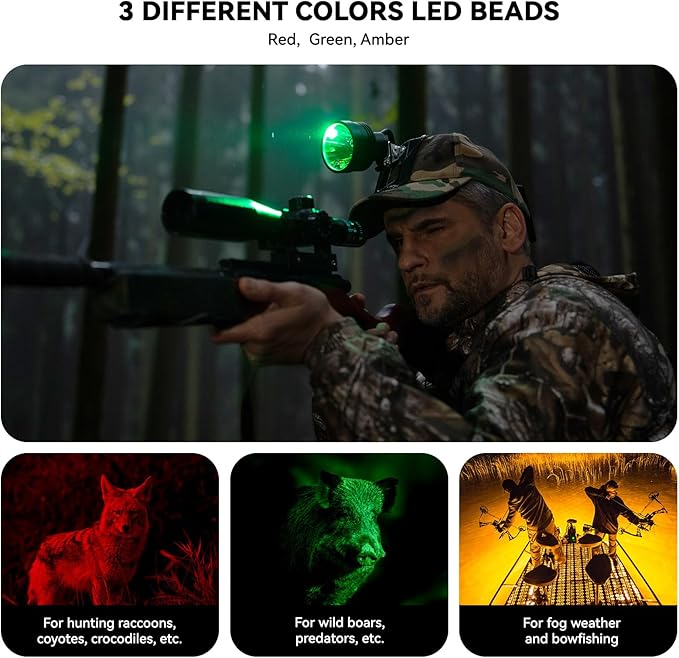 Coon Hunting Lights Headlamp for Coyotes Hog Predators, 10W Rechargeable & IPX5 Waterproof, 6