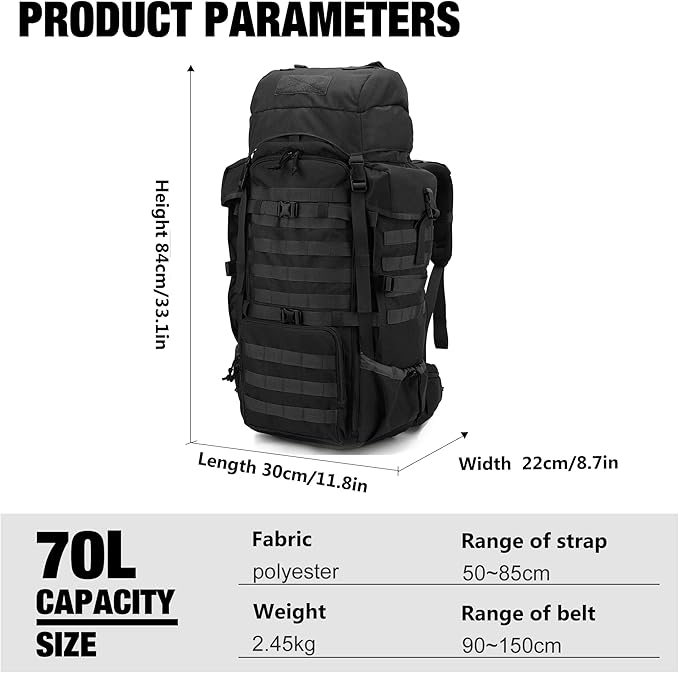 Mardingtop 70L Internal Frame Backpack for Hunting,Camping,Hiking Backpacking Backpack with Rain
