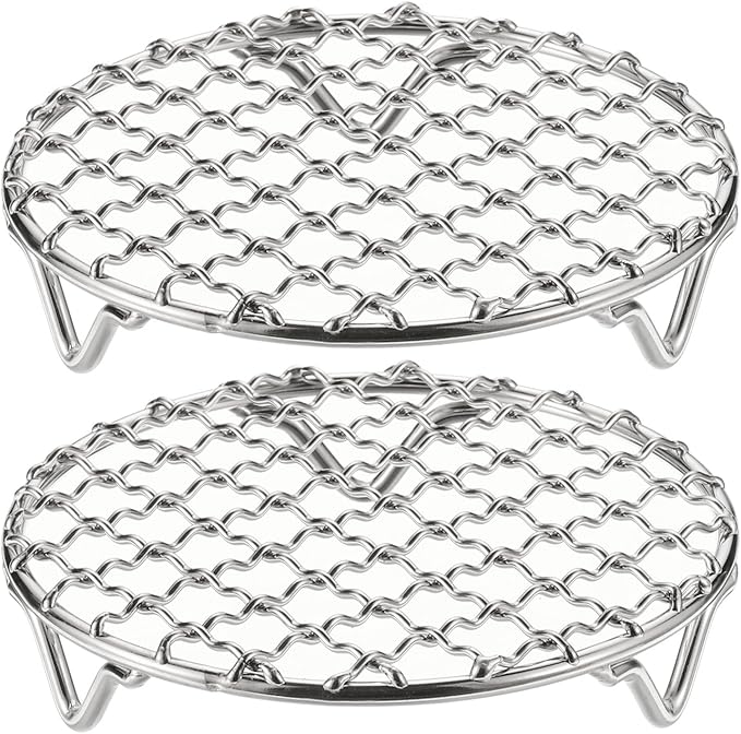 HARFINGTON 2pcs Round Cooking Rack 4.7-inch 201 Stainless Steel Cross Wire Barbecue Grill Net with