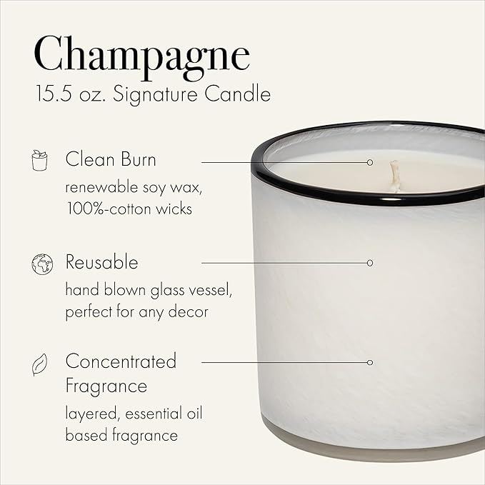 LAFCO New York Signature Candle, Champagne - 15.5 oz, 2 Pack - 90-Hour Burn Time - Reusable, Hand