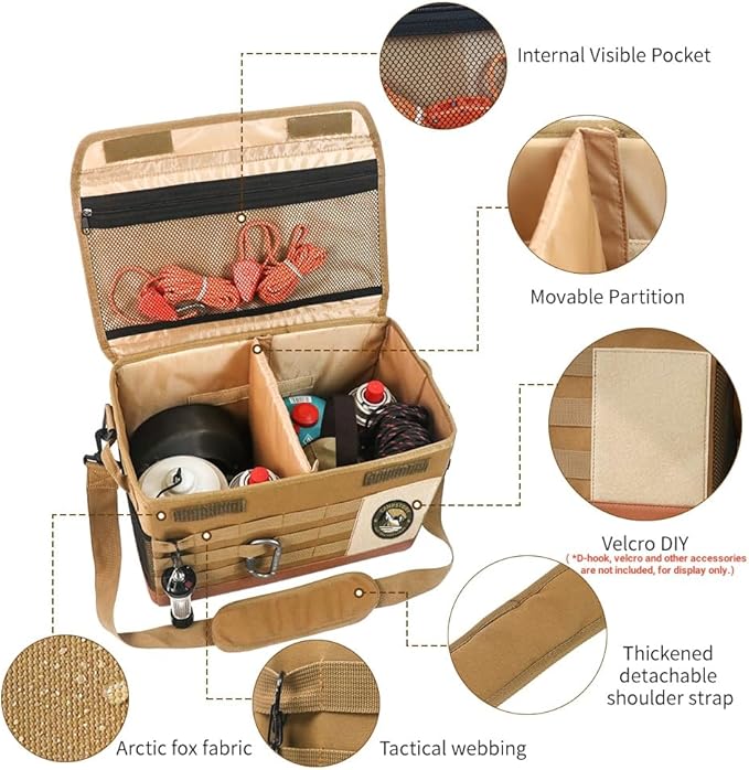 18L Camping Storage Bag, Multifunctional Waterproof Picnic Basket, Tent Stakes Organizer,with
