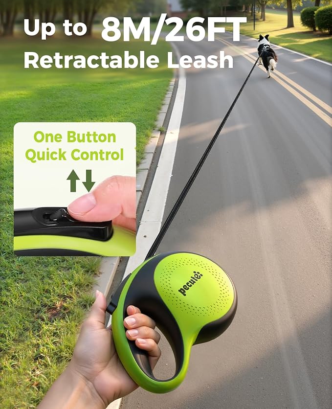 Retractable Dog Leash with Flashlight, 26ft Heavy Duty Retractable Pet Leash with Light, One-Button