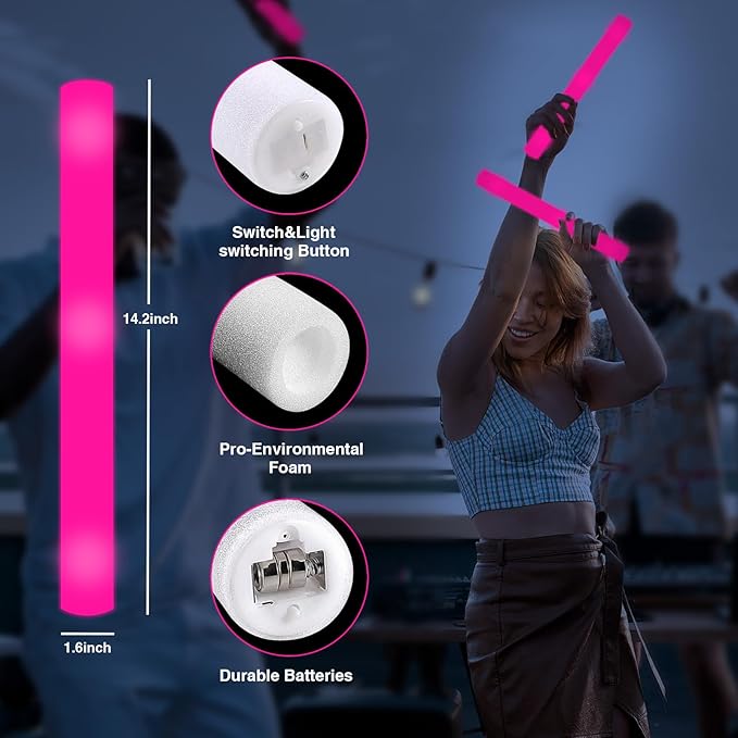 48Pack LED Glow Foam Sticks Bulk,Light Up Glow Sticks with 3 Flashing Modes,Glow Wands Party